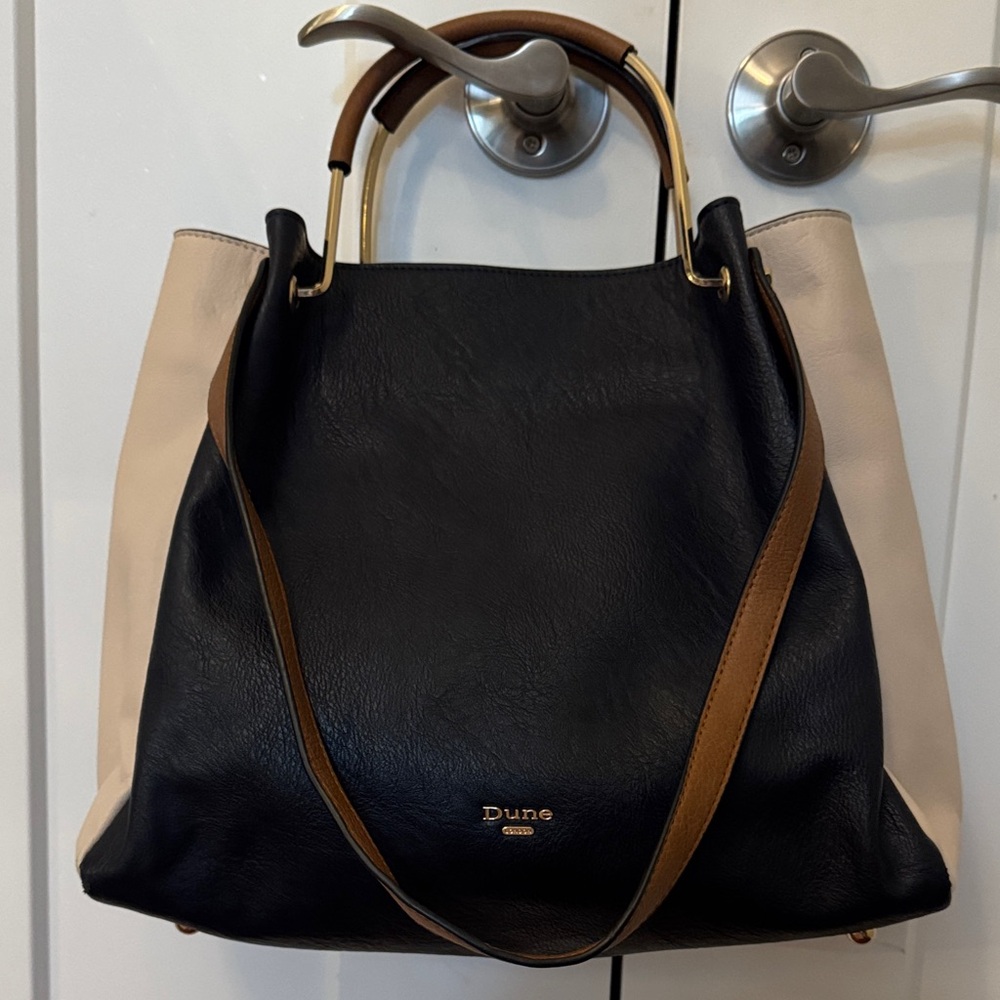 Dune London Navy, Cream and Tan Leather Shoulder Tote - Picture 3 of 10